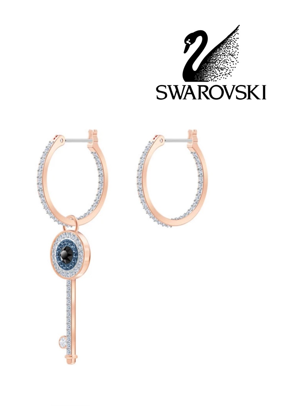 Swarovski rose gold evil eye hoops.